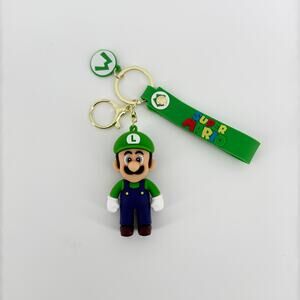 Luigi Super Mario Keychain Figure with Green Strap Clip Key Ring Gift Accessory
